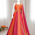 Stylish Red and Rani Pink Chinon Silk Embroidered Designer Lehenga Choli with Dupatta for Women