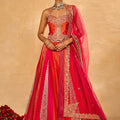 Stylish Red and Rani Pink Chinon Silk Embroidered Designer Lehenga Choli with Dupatta for Women