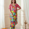 Elegant Multicolor Heavy Chinon Silk Digital Print Saree For Women