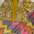 Stylish Mustard Yellow Multicolor Heavy Chinon Silk Digital Print Saree for Women