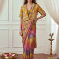 Stylish Mustard Yellow Multicolor Heavy Chinon Silk Digital Print Saree for Women