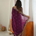 Elegant Wine Fendy Silk Thread & Sequin Embroidery Saree