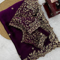 Elegant Wine Fendy Silk Thread & Sequin Embroidery Saree