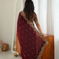 Stunning Maroon Fendy Silk Thread & Sequin Embroidery Saree