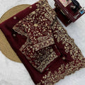Stunning Maroon Fendy Silk Thread & Sequin Embroidery Saree