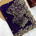 Stylish Dark Purple Fendy Silk Thread & Sequin Embroidery Saree