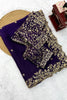 Stylish Dark Purple Fendy Silk Thread & Sequin Embroidery Saree