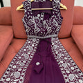 Stunning Purple Faux Georgette Elegant Thread Embroidery Saree for Women