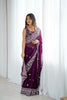 Stunning Purple Faux Georgette Elegant Thread Embroidery Saree for Women