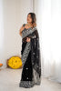 Premium Black Faux Georgette Elegant Thread Embroidery Saree for Women