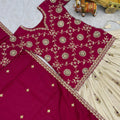 Elegant Cream and Rani Pink Tissue Silk Embroidered Indo-Western Lehenga Choli with Dupatta