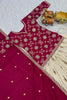 Elegant Cream and Rani Pink Tissue Silk Embroidered Indo-Western Lehenga Choli with Dupatta