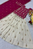 Elegant Cream and Rani Pink Tissue Silk Embroidered Indo-Western Lehenga Choli with Dupatta