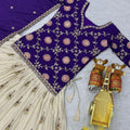 Outstanding Cream and Royal Purple Tissue Silk Embroidered Indo-Western Lehenga Choli with Dupatta