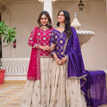 Elegant Cream and Rani Pink Tissue Silk Embroidered Indo-Western Lehenga Choli with Dupatta
