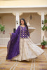 Outstanding Cream and Royal Purple Tissue Silk Embroidered Indo-Western Lehenga Choli with Dupatta