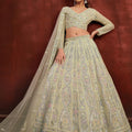 Glorious Cream Heavy Net Embroidery Work Designer Lehenga Choli with Dupatta for Women