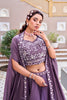 Elegant Purple Rangoli Silk Designer Lehenga Choli with Embroidered Blouse and Shrug Style Dupatta