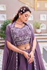 Elegant Purple Rangoli Silk Designer Lehenga Choli with Embroidered Blouse and Shrug Style Dupatta