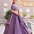 Elegant Purple Rangoli Silk Designer Lehenga Choli with Embroidered Blouse and Shrug Style Dupatta