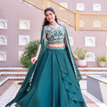 Mesmerizing Teal Green Rangoli Silk Designer Lehenga Choli with Embroidered Blouse and Shrug Style Dupatta