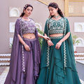 Mesmerizing Teal Green Rangoli Silk Designer Lehenga Choli with Embroidered Blouse and Shrug Style Dupatta