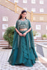 Mesmerizing Teal Green Rangoli Silk Designer Lehenga Choli with Embroidered Blouse and Shrug Style Dupatta