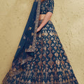 Regal Navy Blue Art Silk Designer Lehenga Choli with Golden Embroidery Work and Dupatta for Women