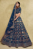 Regal Navy Blue Art Silk Designer Lehenga Choli with Golden Embroidery Work and Dupatta for Women