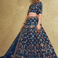 Regal Navy Blue Art Silk Designer Lehenga Choli with Golden Embroidery Work and Dupatta for Women