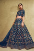 Regal Navy Blue Art Silk Designer Lehenga Choli with Golden Embroidery Work and Dupatta for Women