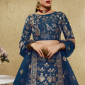 Regal Navy Blue Art Silk Designer Lehenga Choli with Golden Embroidery Work and Dupatta for Women