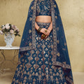 Regal Navy Blue Art Silk Designer Lehenga Choli with Golden Embroidery Work and Dupatta for Women