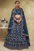 Regal Navy Blue Art Silk Designer Lehenga Choli with Golden Embroidery Work and Dupatta for Women