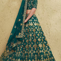 Exquisite Teal Green Art Silk Designer Lehenga Choli with Golden Embroidery Work and Dupatta for Women