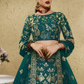 Exquisite Teal Green Art Silk Designer Lehenga Choli with Golden Embroidery Work and Dupatta for Women