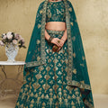 Exquisite Teal Green Art Silk Designer Lehenga Choli with Golden Embroidery Work and Dupatta for Women