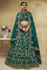Exquisite Teal Green Art Silk Designer Lehenga Choli with Golden Embroidery Work and Dupatta for Women