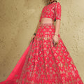 Radiant Peach Art Silk Designer Lehenga Choli with Golden Embroidery Work and Dupatta for Women
