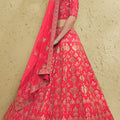 Radiant Peach Art Silk Designer Lehenga Choli with Golden Embroidery Work and Dupatta for Women