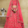 Radiant Peach Art Silk Designer Lehenga Choli with Golden Embroidery Work and Dupatta for Women