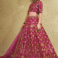 Captivating Rani Pink Art Silk Designer Lehenga Choli with Golden Embroidery Work and Dupatta for Women