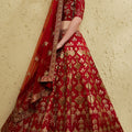 Majestic Red Art Silk Designer Lehenga Choli with Golden Embroidery Work and Dupatta for Women