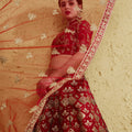 Majestic Red Art Silk Designer Lehenga Choli with Golden Embroidery Work and Dupatta for Women
