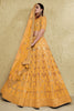 Vibrant Yellow Art Silk Designer Lehenga Choli with Golden Embroidery Work and Dupatta for Women