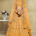 Vibrant Yellow Art Silk Designer Lehenga Choli with Golden Embroidery Work and Dupatta for Women
