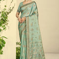 Stylish Sea Green Pure Silk Full Weaving Saree for Women