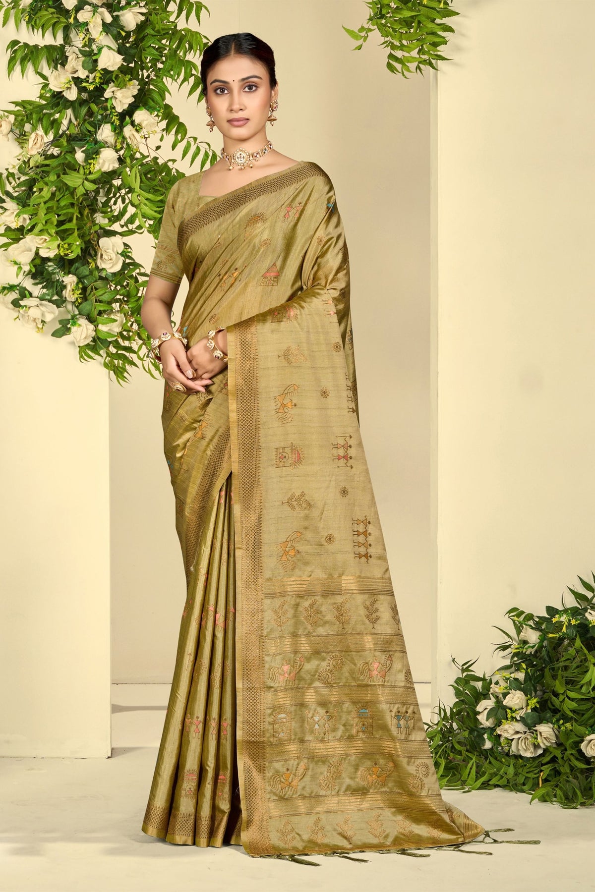 Graceful Olive Green Pure Silk Full Weaving Saree for Women