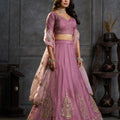 Regal Mauve Pink Organza Embroidered Designer Lehenga Choli with Dupatta for Women