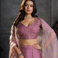 Regal Mauve Pink Organza Embroidered Designer Lehenga Choli with Dupatta for Women